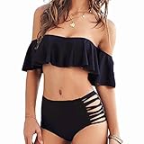Vsecrety Two Piece Women's Halter Off the Shoulder Flounce Swimsuits High Waisted Bikini Sets