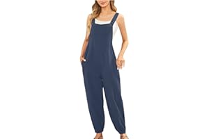 Generic Cotton Linen Jumpsuit for Women Summer Baggy Overalls Adjustable Strap Bib Rompers Casual Loose Jumpers with Pockets