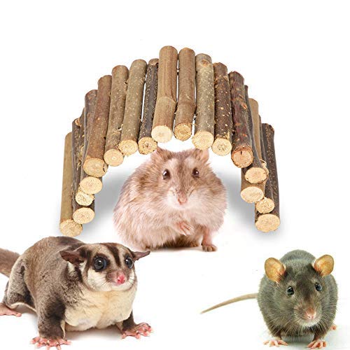 Pssopp Wooden Hamster Ladder Bridge Small Animal Rodents Chew Toy Pet Cage Decoration for Guinea Pig Chinchilla Ferret Reptile (Small)
