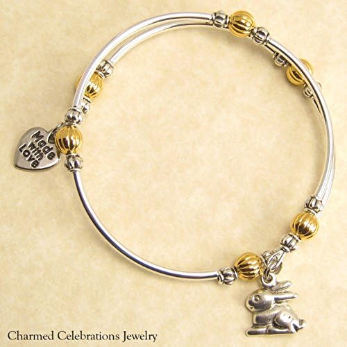 Rabbit Wrap Bracelet Handmade Themed Charm Bracelet Jewelry Gift. Gold, Silver or Black Bead Option