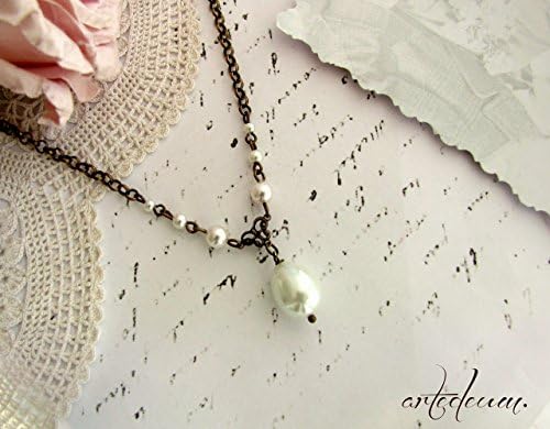 White pearl Necklace with shell teardrop and tiny White Pearls