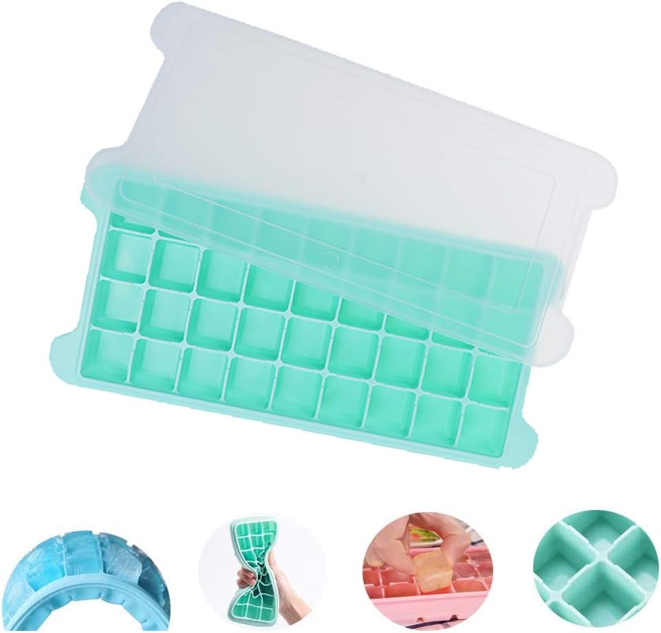 Silicone Ice Cube Tray, Reusable and BPA Free with seal Lid