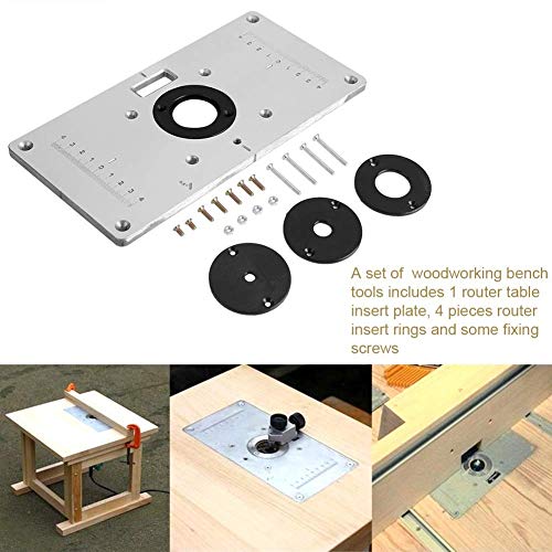 Nikou Router Plate - 235 120 8mm Aluminum Router Table Insert Plate, with 4 Rings and Screws, for Woodworking Benches