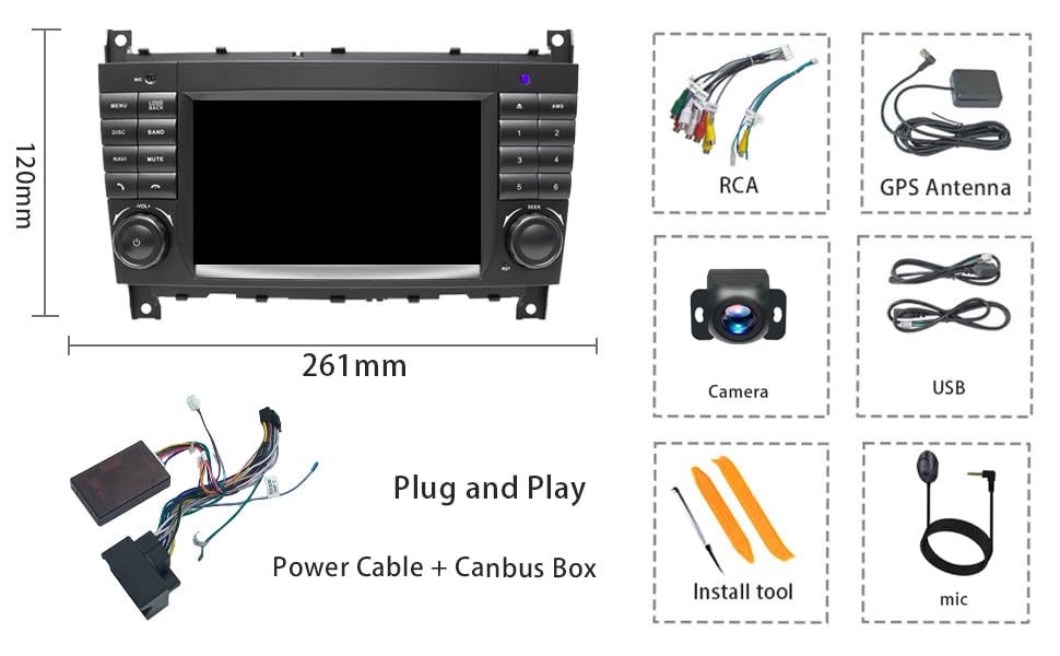 7 Inch 2+64G Car Stereo for Mercedes Benz C G CLK Class W203 W463 A160 Carplay Android 13 Auto Radio Upgrade Touch Screen Dsp Navigation GPS 2004-2007