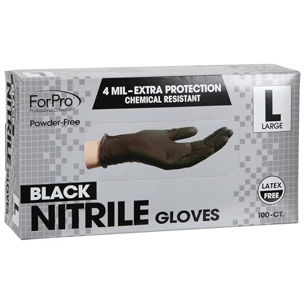 FORPRO PROFESSIONAL COLLECTION DISPOSABLE NITRILE GLOVES, CHEMICAL RESISTANT, POWDER-FREE, LATEX-FREE, NON-STERILE, FOOD SAFE, 4 MIL, BLACK, X-LARGE, 100-COUNT