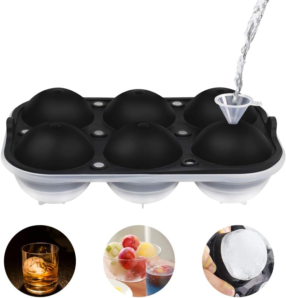 GoZheec Eiskugelform, 2 Stück Silikon Eiswürfelform für 4 runde 6.5CM Eiskugel LFGB Zertifiziert BPA Frei Eiswürfelschale mit einem Trichter Eisform für Bier, Cocktails, Whisky (Schwarz) (Grün)