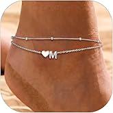 PROSILVER Ankle Bracelets for Women S925 Sterling Silver Anklets for Women Waterproof, Dainty Layered Heart Anklet, Beach Initial Anklet for Summer, Letter A-Z