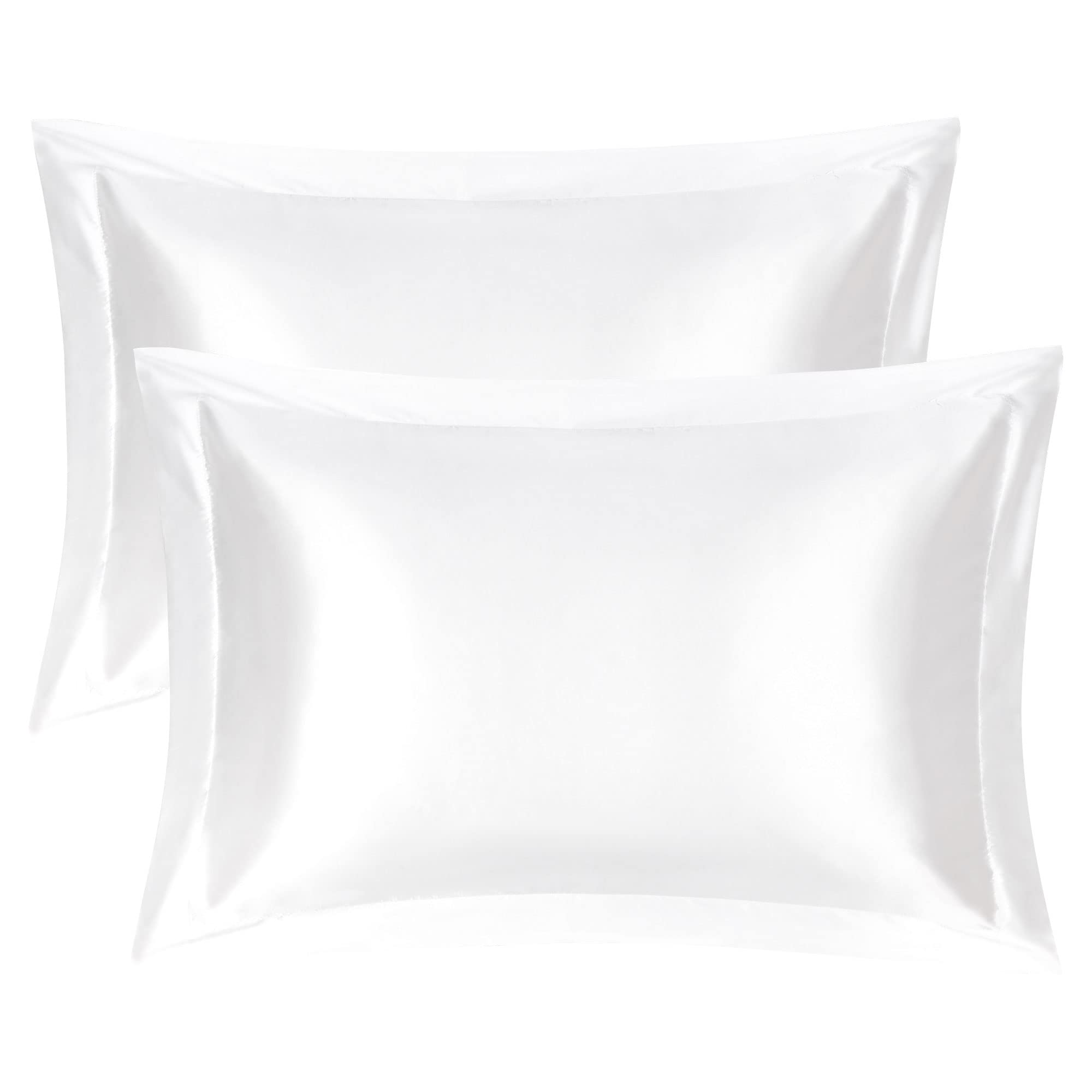 PiccoCasa Satin Pillowcases for Hair and Skin, Luxury Silky Pillow Cover, Envelope Closure Soft Pillow Cases Set of 2 Queen White