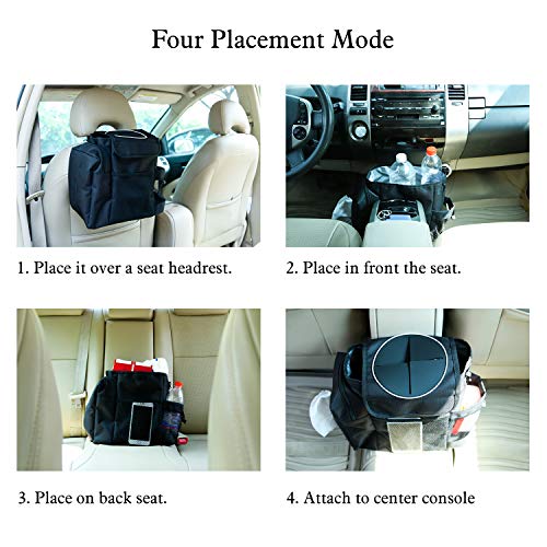 KATAB Car Trash Can with Lid, Storage and Tissue Holder, Portable