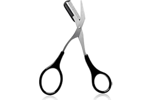 VOMGLIDE Eyebrow Trimmer Scissors, Professional Precision Eyebrow Scissors with Comb, Non-Slip Finger Grips Small Eyebrow Trimming Scissors for Men and Women