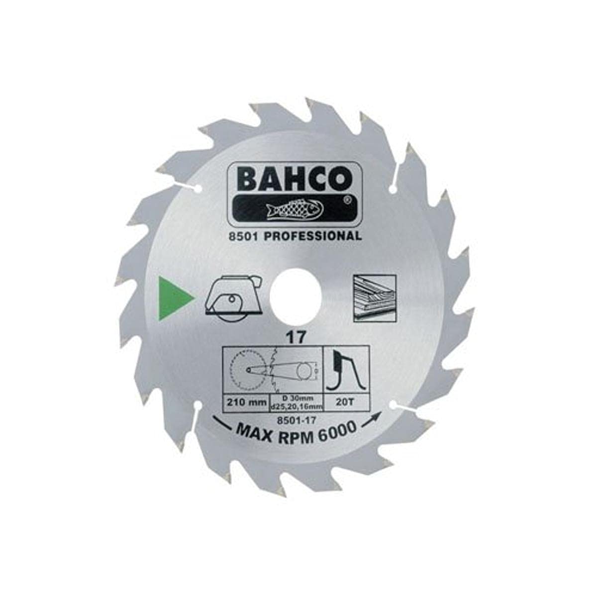 Bahco 8501-15 Circular Saw Blade with 20 Teeth for Wood, 0 V, Silver, 190 mm