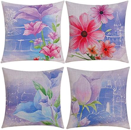 Sykting Sofa Cushion Cases Pillow Shams Set of 4 Cotton Linen Blend Decorative for Bed/Sofa/Chair