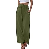 Vidifid Women's Linen Summer Palazzo Pants Casual Loose Flowy Wide Leg Beach Pants with Pockets