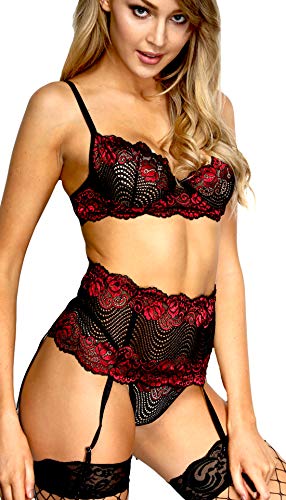 Lingerie Setsï¼ŒBabydoll Bodysuitï¼Œ Bralette Teddyï¼Œ Sexy Laceï¼ŒGarter Lingerie Set ï¼ŒLingerie Three-Pieceï¼ŒG-String (Wine Red, S)