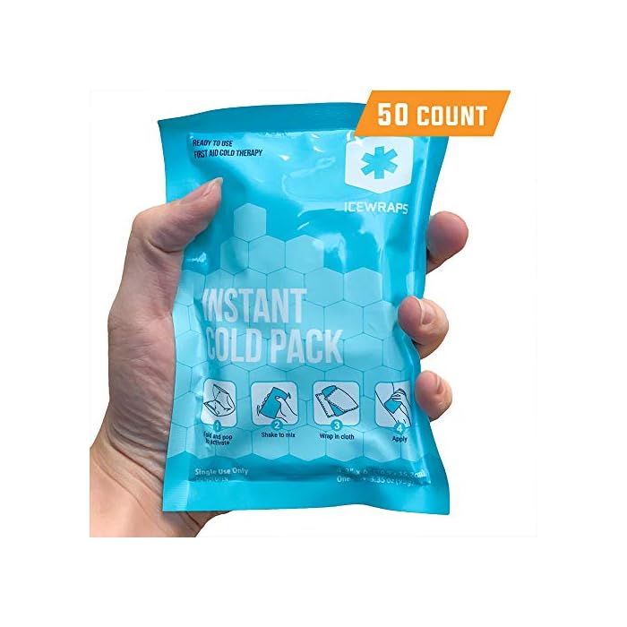 ICEWRAPS 4”x6” Instant Ice Packs for Injuries - 50 Count Bulk Emergency Single Use Disposable Ice Cold Compress for Pain…