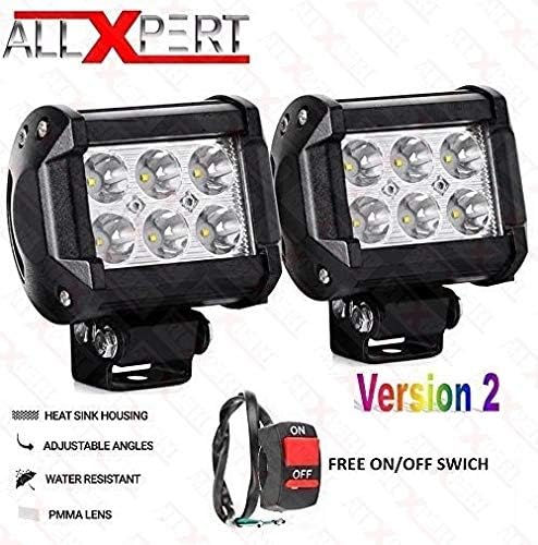 Allxpert 6 LED Bar Light Universal Bike Car Fog Light - Version 2 - Work Light Aluminum SMD LED Bar Light for Off Roading Bikes Cars SUV ATV - Fitting Inside โ Free ON/Off Switch - Set of 2 (24W