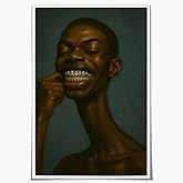 Black Man Wall Art Afrocentric Smiling Male Portrait Canvas Poster for Living Room Office Wall Decor Empowering African American Artwork Bold Emotional Expression Cultural Print 12x18inch Unframed