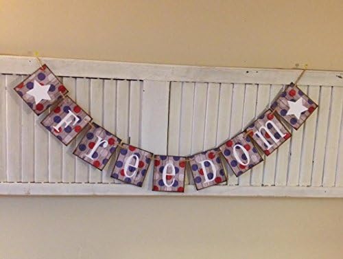 Patriotic Freedom Sign Banner Garland Bunting Red White and Blue Polka Dots Stars Primitive Barn Siding Cards Distressed Americana