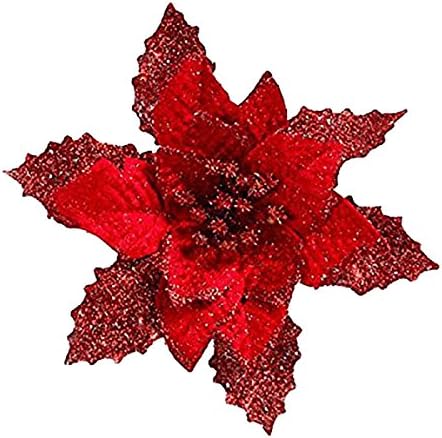 8Pcs Glitter Artificial Christmas Flowers Wedding Wreaths Ornaments Red