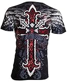 Archaic AFFLICTION Men T-Shirt RED FLAG Cross Wings Tattoo Biker (X-Large)