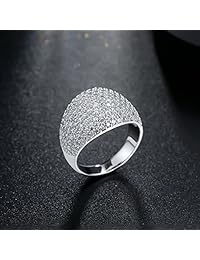 Hiyong - Anillo de compromiso tipo domo, diamante acentuado, pulido fino, totalmente adornado con circonia cúbica, gran cavidad, 5-11