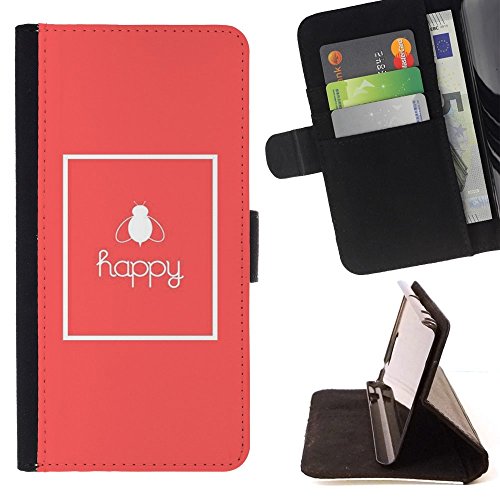 Happy Bee Pink Frame Poster Minimalist - Colorful Pattern Flip Wallet Leather Holster Holster Protective Skin Case Cover For Samsung Galaxy S5 V SM-G900