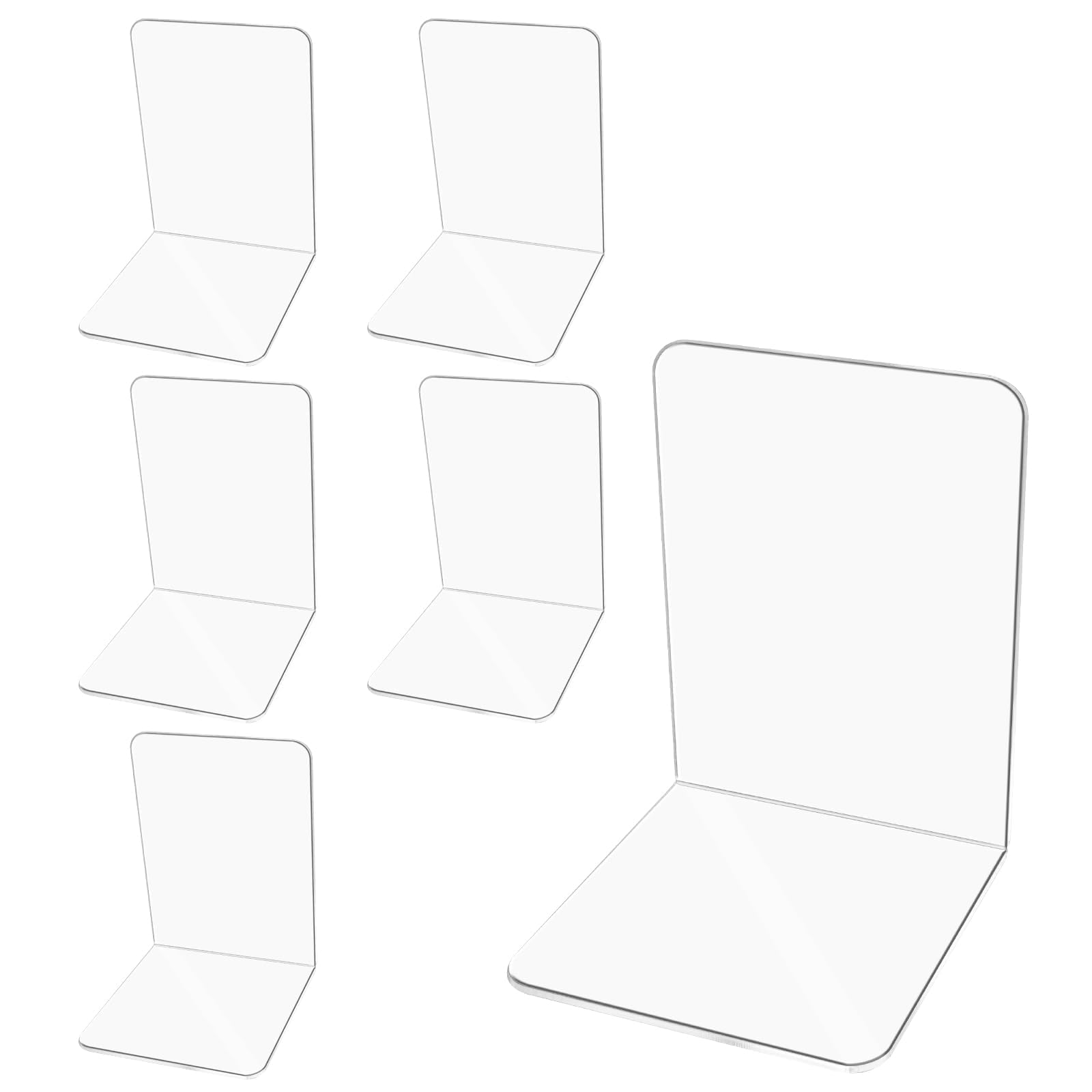 Zythrem 6 Pcs Acrylic Bookends Clear Book Ends with Non-Slip Stickers Book Ends for Shelves Bedroom Library Office School and Desktop Organizer Decoration Gift