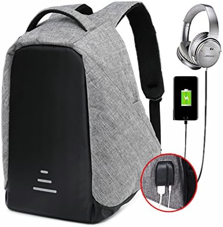 Anti-Theft Travel Backpack Business Laptop School Book Bag with USB Charging Port, Water Resistant Students Work Men & Women Daypack Grey (Grey)