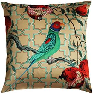 CULT CURIO Satin Tota Aur Anar Decorative Throw Pillow Case Cushion Cover 16''X16''