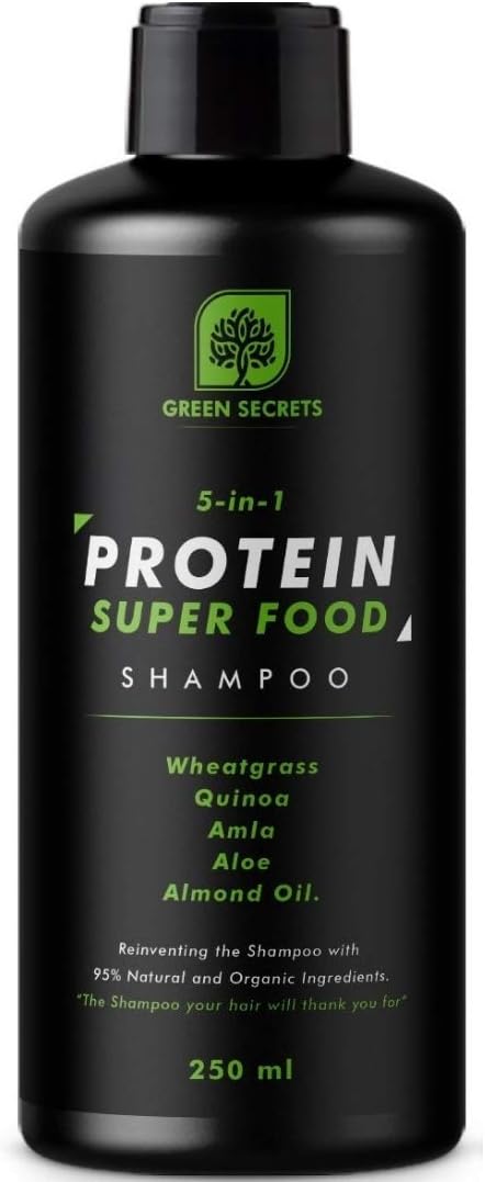 Green Secrets 5-in-1 Protein Superfood Shampoo With Wheatgrass, Quinoa, Amla & Aloe Vera | Anti Dandruff & Anti Hairfall | 250 ml