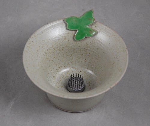 Vase Ikebana Style Bud Vase in Speckled Green with Butterfly