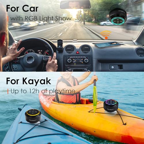 XLeader Shower Speaker, Upgraded,Certified IPX7 Waterproof, Mini Bluetooth Wireless Small Speaker with Lights, Suction Cup and Mic for Bathroom, Crystal Sound&Bass,12H Playtime, Ideal Electronic Gifts