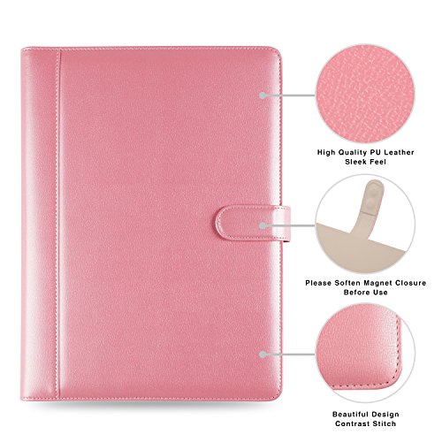 Padfolio Business/Resume Portfolio, AHGXG Leather Folder with Clipboard Document Organizer with Paper Clip, Legal Writing Pad, Pen Holder, Magnetic Closure and Pockets Contrast Stitch for Interview
