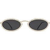 SOJOS Retro Skinny Oval Rhinestone Sunglasses for Women 90s Styles Bling Hippie Disco Trendy Sun Glasses Small Face SJ1205