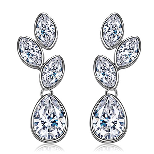 J.NINA Tranquil Beauty Drop Dangle Earrings with Leaf-Shaped with Swarovski Crystals Valentines Day Gifts for Her Birthday Anniversary Gift for wife Girlfriend Mom Sister Daughter