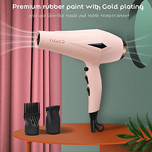 Tik&co Professional Salon Hair Dryer Infrared Blow Dryer 1875w Rubber Painting with Premium Soft Touch Body TK055(Pink)