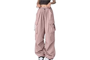 Uillui Womens High Waist Baggy Cargo Pants Loose Fit Straight Wide Leg Y2K Teen Girls Fashion Parachute Pants Trendy Joggers