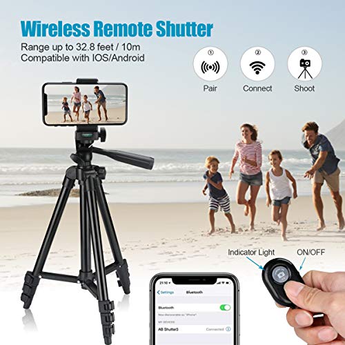 Phone Tripod, 40” Extendable Max Load 6.6Lbs Lightweight Aluminum Travel Video Tripod Stand with Cell Phone Mount Holder & 1/4\