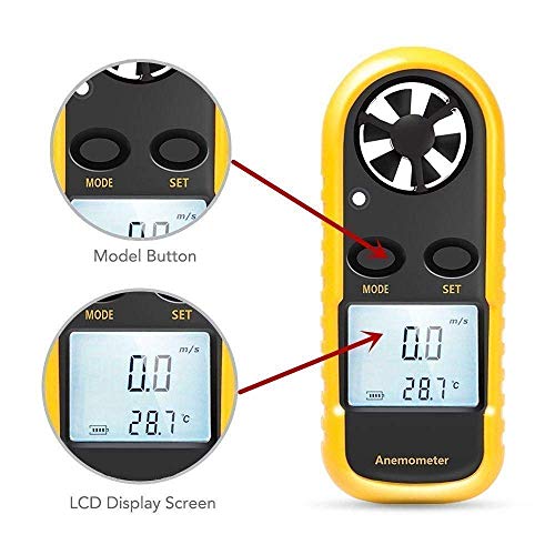 ELenest Anemometer, Digital LCD Wind Speed Meter Gauge Air Flow Velocity Thermometer Measuring Device with Backlight for Windsurfing, Sailing, Kite Flying, Surfing Fishing Etc.
