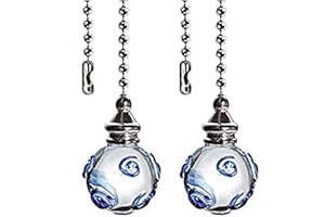 Akahttbn Ceiling Fan Pull Chains 12 Inches Glass Fan Pulls Decorative with Blue Pattern Transparent For Ceiling Light Lamp Fan Chain (nickel) 2 Pcs