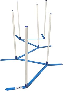 Agility Weave Poles Adjustable 6 Pole Set with Carrying Case and Grass Stakes