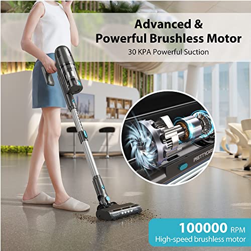 PRETTYCARE Cordless Vacuum Cleaner, 30Kpa Powerful Stick with Brushless Motor, LED Touch Display