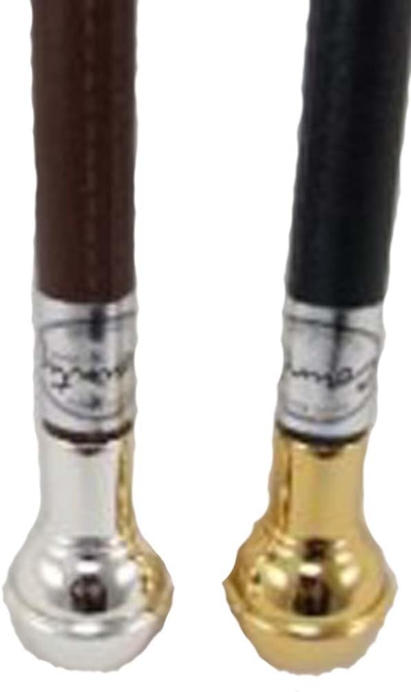 Fusions24'' BROWN Leather Bound Show Cane Silver Coloured Metal Ball End and Tip Made In England, Fibreglass Centre,