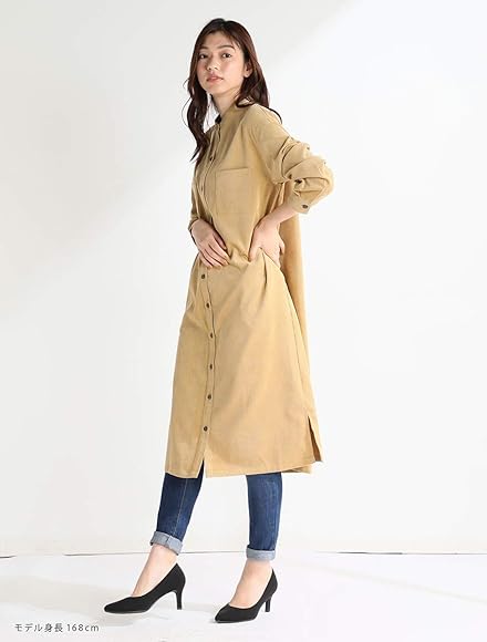 Amazon ワンピース シャツワンピ シャツ レディース コーデュロイ ロング 長袖 秋 冬 秋 Honeys ハニーズ マオカラーシャツワンピ イエロー l ワンピース チュニック 通販