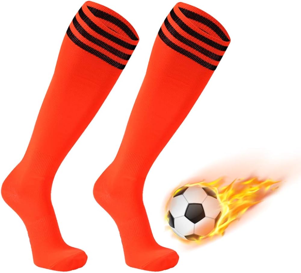 Soccer Socks, FOOTPLUS Unisex Knee High Triple Stripe Back to School Football Socks, 2-12 Pairs: Clothing