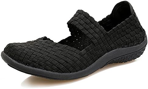 YKH YKH-SDF551heise39 Womens Closed Toe Woven Sandals Comfortable Summer Mary Jane Flat Sandles Shoes Black 7.5 US