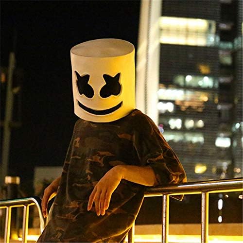 JohnJohnsen Fashionable Halloween Party Night Club Latex White Mask Adult DJ Marshmello Mask Cosplay Costume Helmet (white & black)