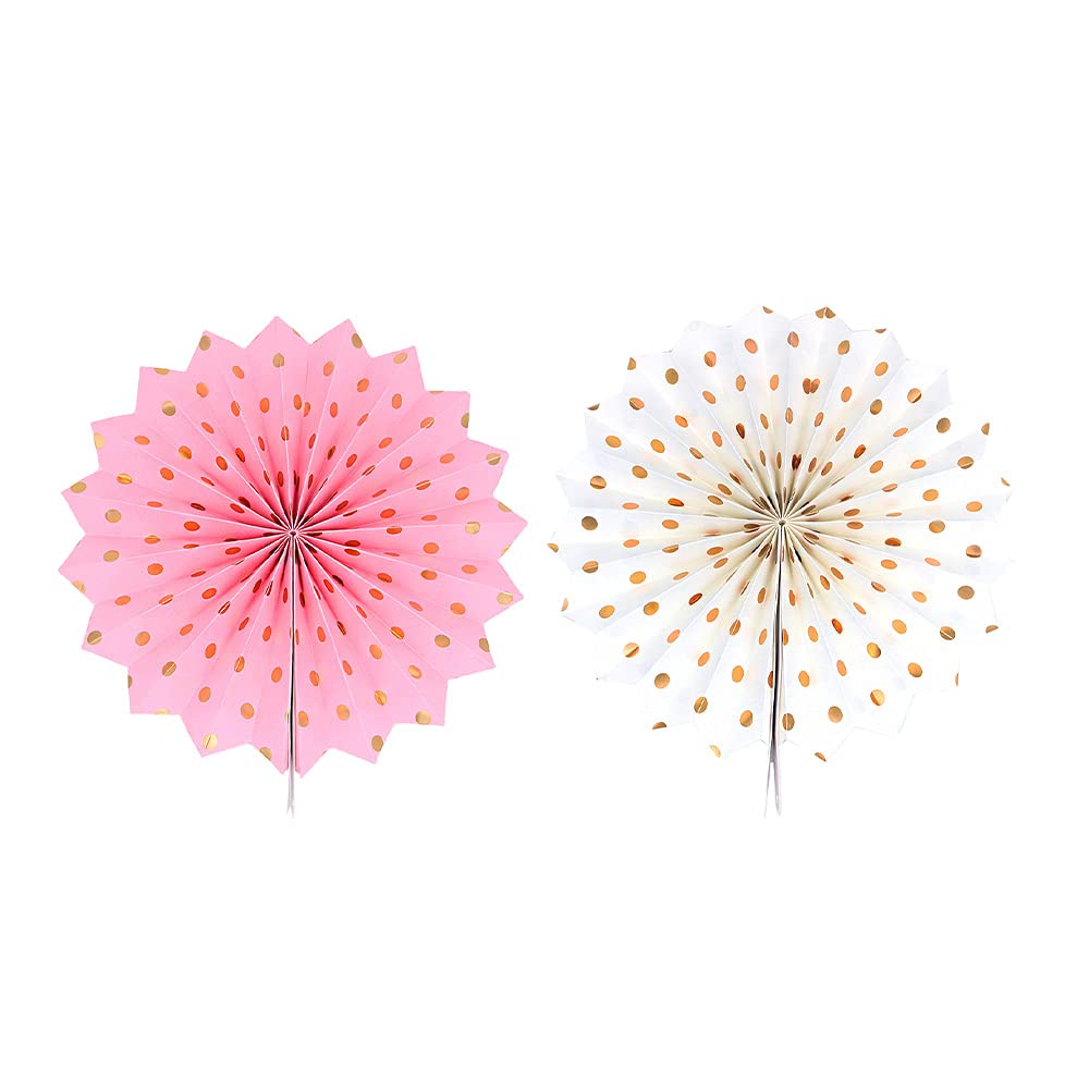 ANCLLO 5pcs 30cm Bronzing Wave Dot Hollow Paper Fans Set Hanging Ceiling Wall Decor Party Supply Photo Back Drop, Pink