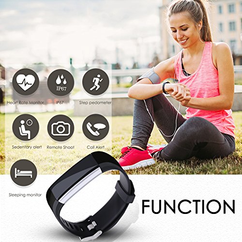 Fitness Tracker Aneken Smart Bracelet Tracker with Heart Rate Monitor Activity Tracker Bluetooth Pedometer with Sleep Monitor Smart Watch for iPhone or Android Smartphones, Black