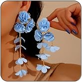 Bohemia Fabric Flower Earrings,Long Tassel Earring Fashion Floral Stud Exaggerated Statement Y2K Aesthetics Summer Beach Earring Jewelry for Women